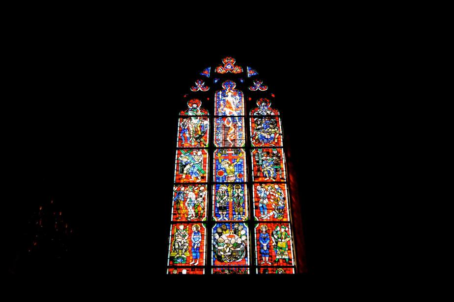 Inside St. Peters Cathedral....the large stain glass windows are magnificent