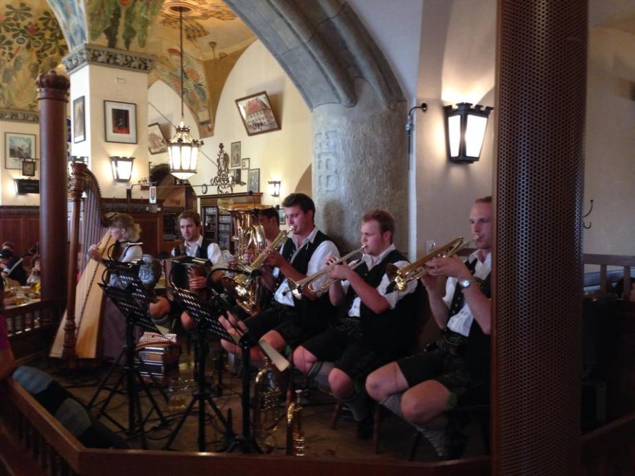 Inside the Hofbräuhaus hearing some folk Bavarian music.