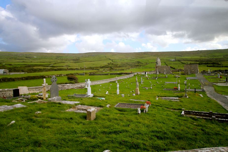 Cemetery with Celtic crosses....a combination of the pagan symbol of a circle and the Christian cross.