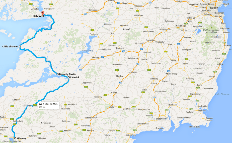 We left Killarney for a 2 hour drive to Limerick, where we joined a larger tour group for our drive to the Cliffs of Moher before ending our day in Galway.