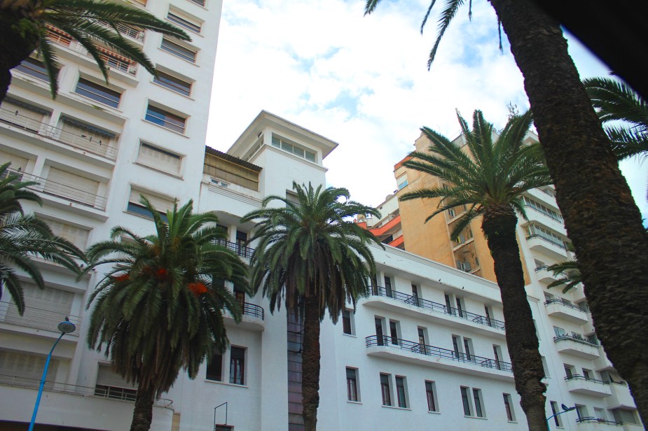 Casablanca near the cruise port is beautiful. Tall whitewashed buildings with palm trees.