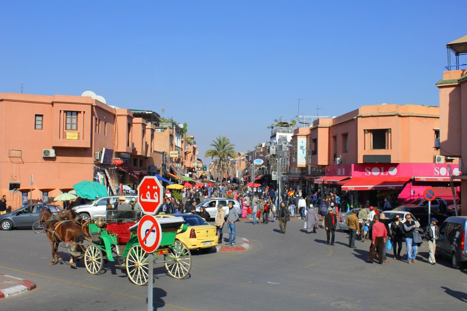 Like most towns in Europe & North Africa, there is a "new" and an "old" section of the town. In North Africa, the "old" town section is called the "Medina", and this is a view of a traffic circle just outside of the Medina.