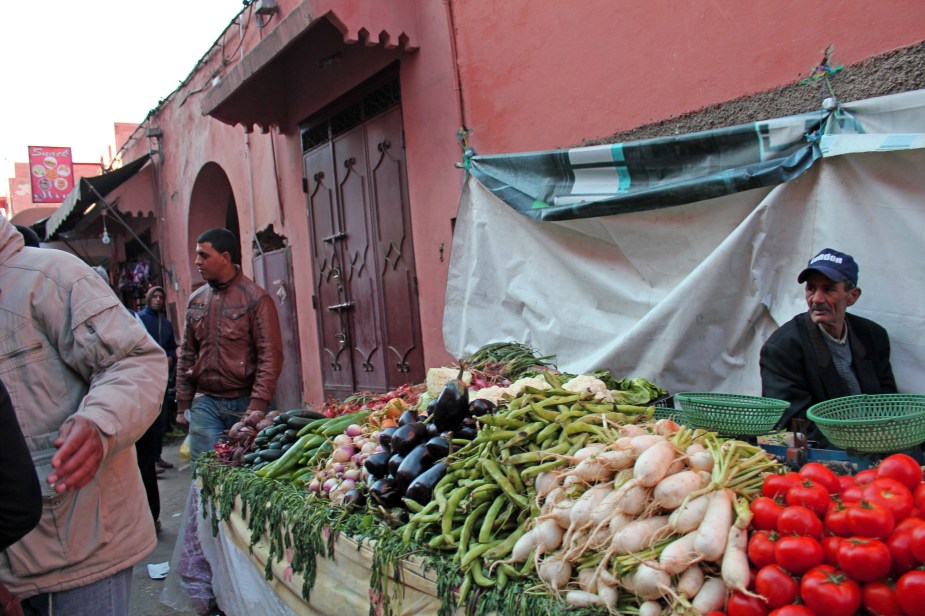 Walking the streets in the Medina, there are various stands where people are selling fresh fruits and vegatables.