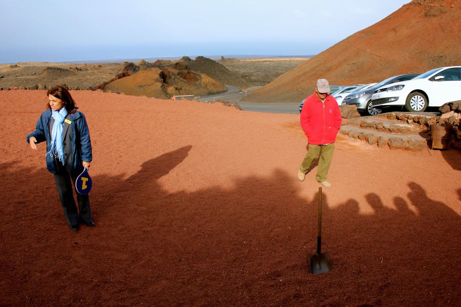 Here at the Timanfaya National Park, we watched demonstrations of how there currently is still volcanic activity happening on the island today. The shovel was used to pick up the rocks so that we could touch them. We could not hold them because they were too hot to hold for a long time.