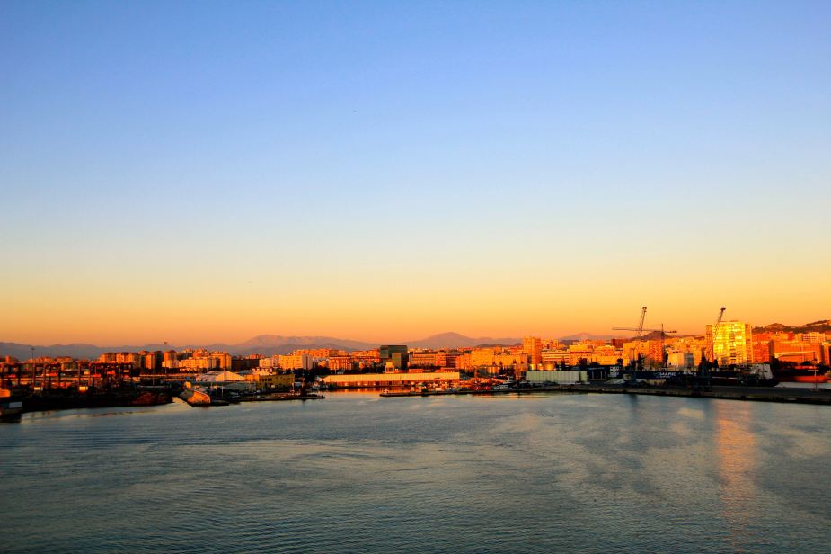 Sunrise over Malaga as we entered the port 