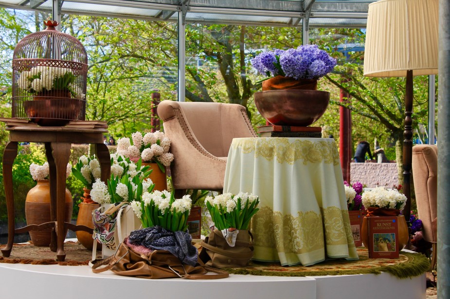 Inside the pavilions are different themes of planted flowers to inspire the onlooker to decorate with flowers in a similar fashion.