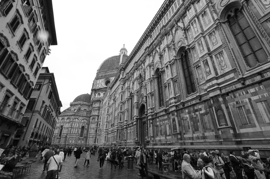 The colors on the church are a yellowish tint of the marble with bright reds and blues in the artwork. But, making this photo black & white puts it into another time period