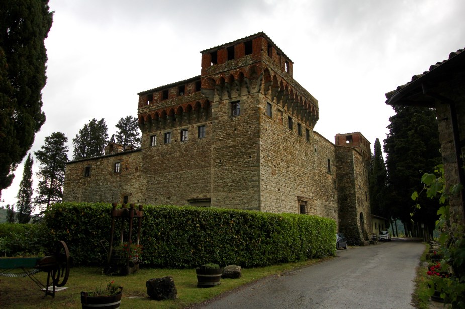 Castello del Trebbio. One of the largest castles in Italy, construction started in 1184 by the Pazzi family who were enemies to the powerful Medici family that ruled most of this area then. Eventually, the castle became abandoned and later purchased by a family in 1968, who has worked to turn it into a tourist destination with its views, hotel, and winery.