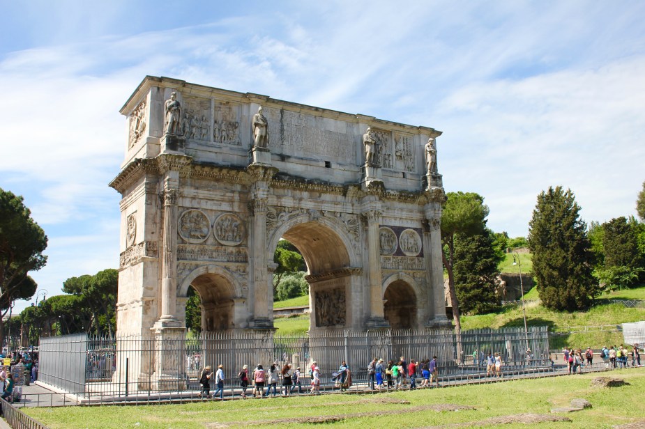 Beside the Coliseum is the Constantine Arch, built in 315 AD in tribute to Emperor Constantine's victory in battle. Constantine was the first Roman Emperor to convert to Christianity....built a city for himself in the eastern part of the Roman Empire in modern day Turkey. The City is now Instanbul, but it was once called Constantinople (who gets the reference?). BTW, this arch was built in the 4th Century, and its design has been copied in a number of places, most notably the Arc de Triomphe in Paris.