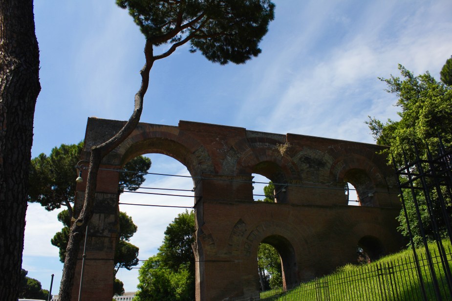 Section of the Roman Water Aqueduct. These structures were built to carry drinking water from far away water sources into the city. It worked because there is a slow gradient (downhill) from the water source to the end which allows gravity to transport the water. The longest of these were 50+ miles in length. Amazingly, some of the construction of these started 100BC, which is an amazing engineering and surveying feat to plan and build this infrastructure.