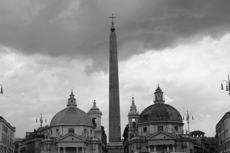 The Piazza del Popolo (Square of the Popes). The obelisk here was once in the center of the Circus Maximus. Now, it is in the center of the square.