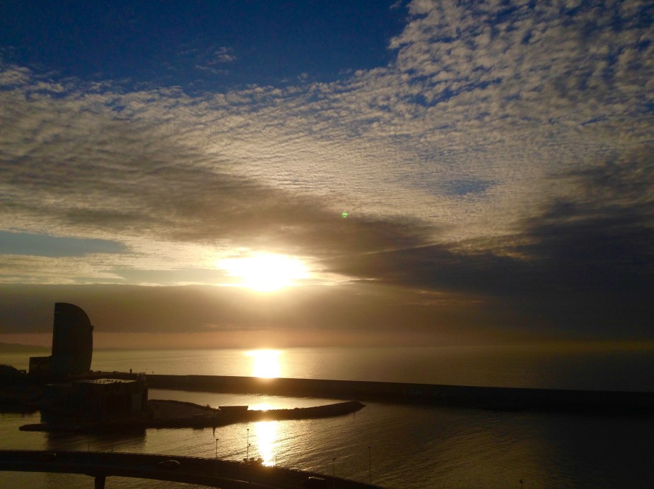 Sunset as we left Barcelona....So ends our three days in Cannes France, Majorca, and Barcelona. After a day at sea, we arrive to our next port of call in Naples, Italy....