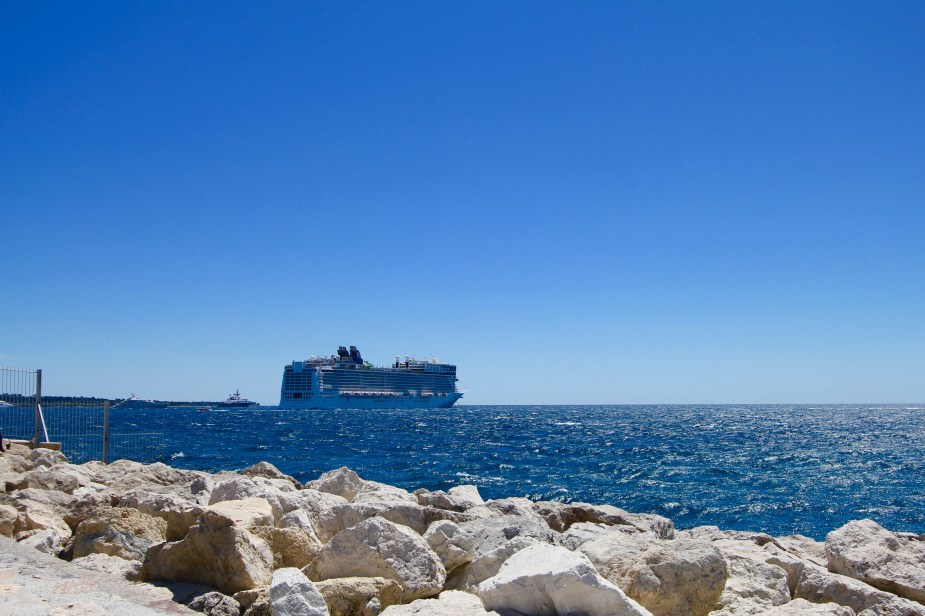 Our cruise ship docked out in the bay.  We were too big and had to take the tender boats to and from shore.