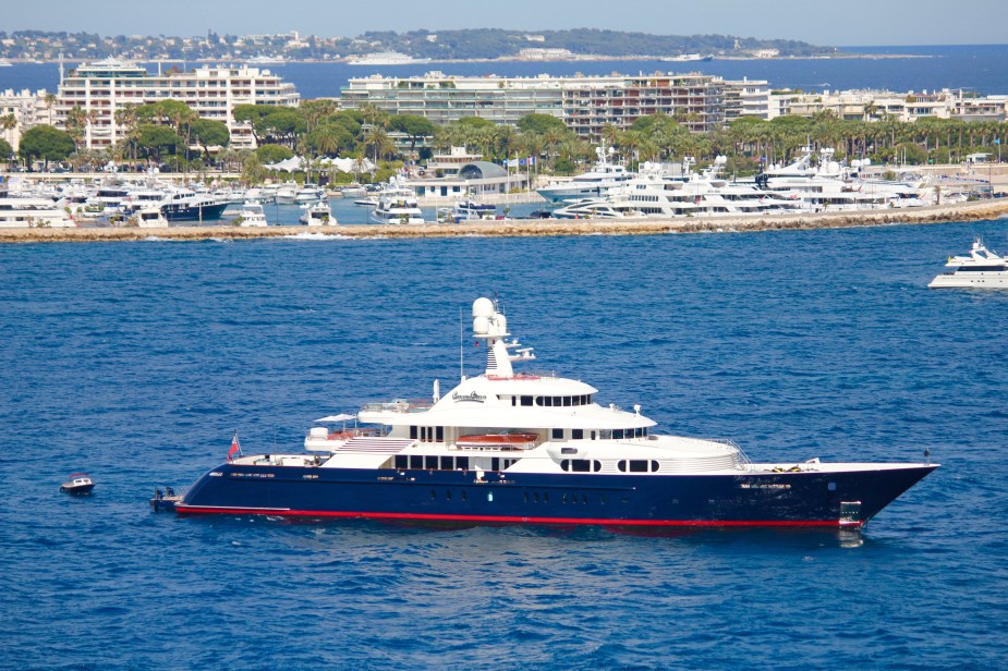 One of the larger yachts we saw in the bay at Cannes...so large that it had its own smaller boat docked on board and a heliport on it bow.