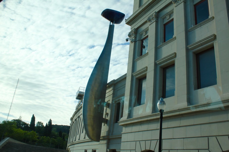 The Olympic Torch at the Olympic Stadium that overlooks Barcelona. This is the site of the 1992 Summer Olympic Games. I remember watching on television the archer who shot his lit arrow up to the cauldron of the torch to light it....of course, in real life....this is MUCH smaller than what I thought it would be!