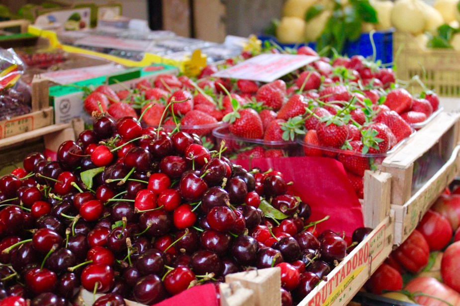 Cherry and Strawberry season in southern Italy in mid May.
