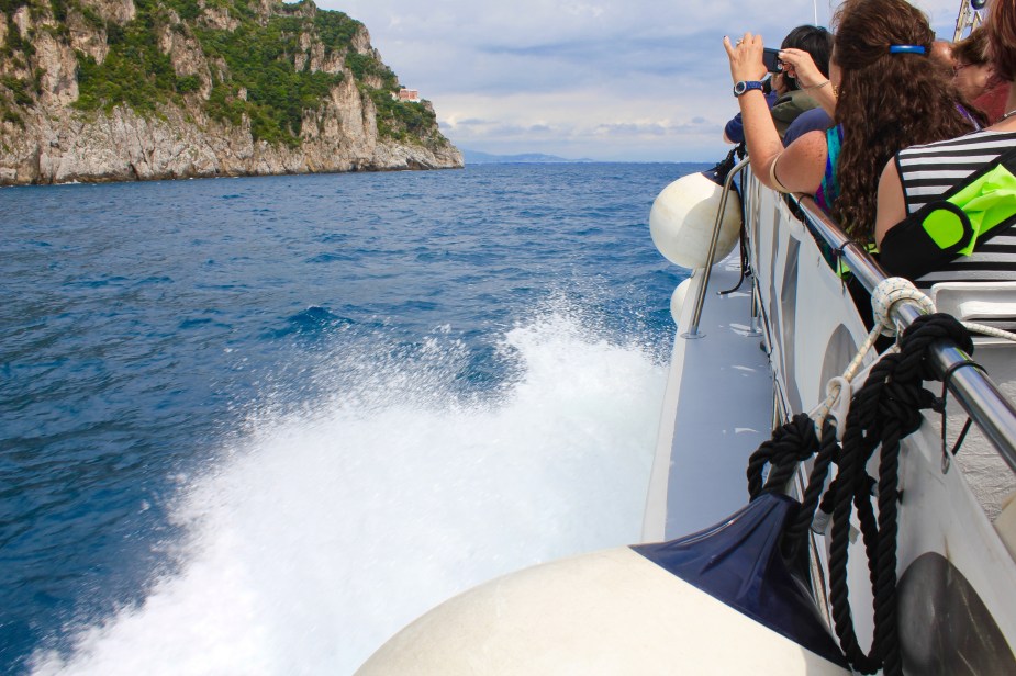 View from the boat along the Amalfi coastline to the city of Salerno