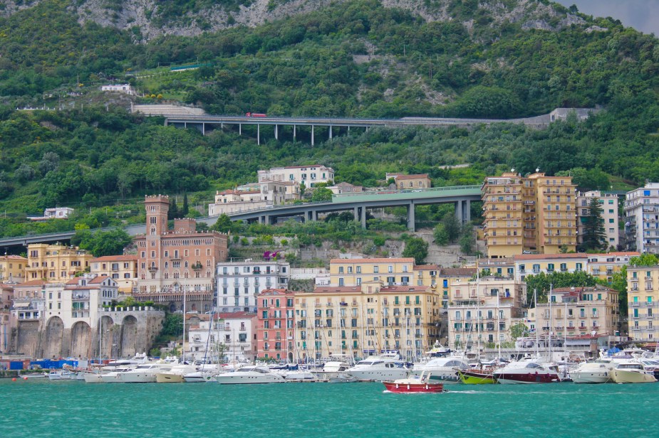 The view from the boat of the city of Salerno