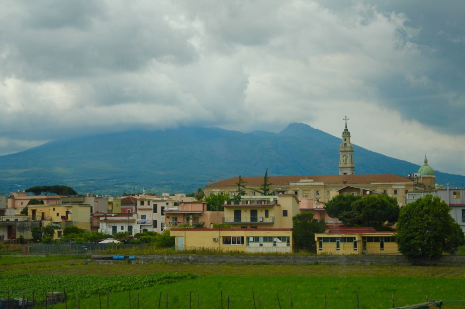 Just outside of Naples is a looming site...the volcano of Mount Vesuvius, the volcano that erupted in 79AD and buried the surrounding including the city of Pompeii. The top is blocked by clouds, but it is still an active volcano, and considered one of the most dangerous in Europe, because there are now 3 million people in the vicinity.